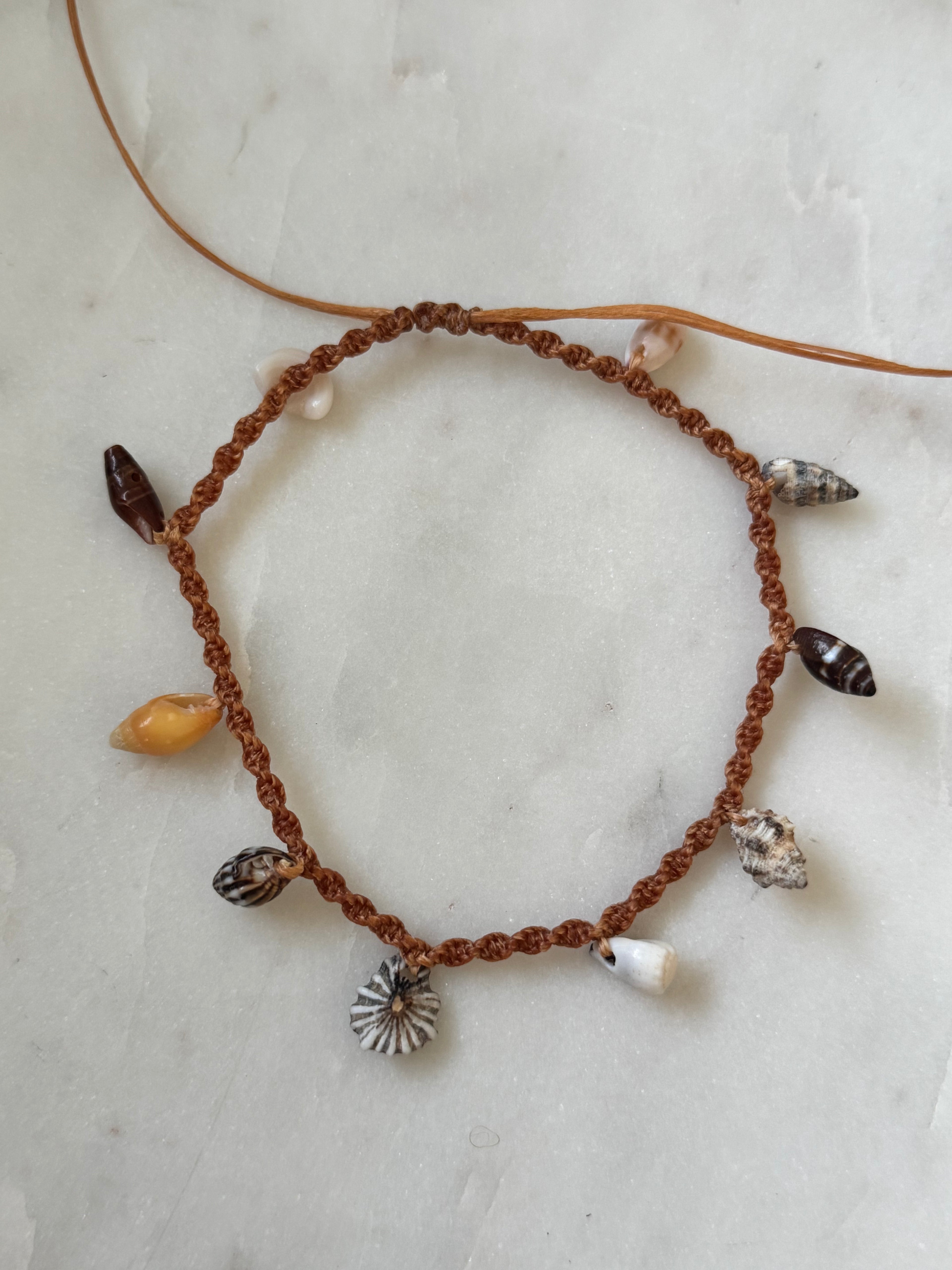 Macrame Shell Charm Anklet - adjustable and waterproof - Beach Jewelry