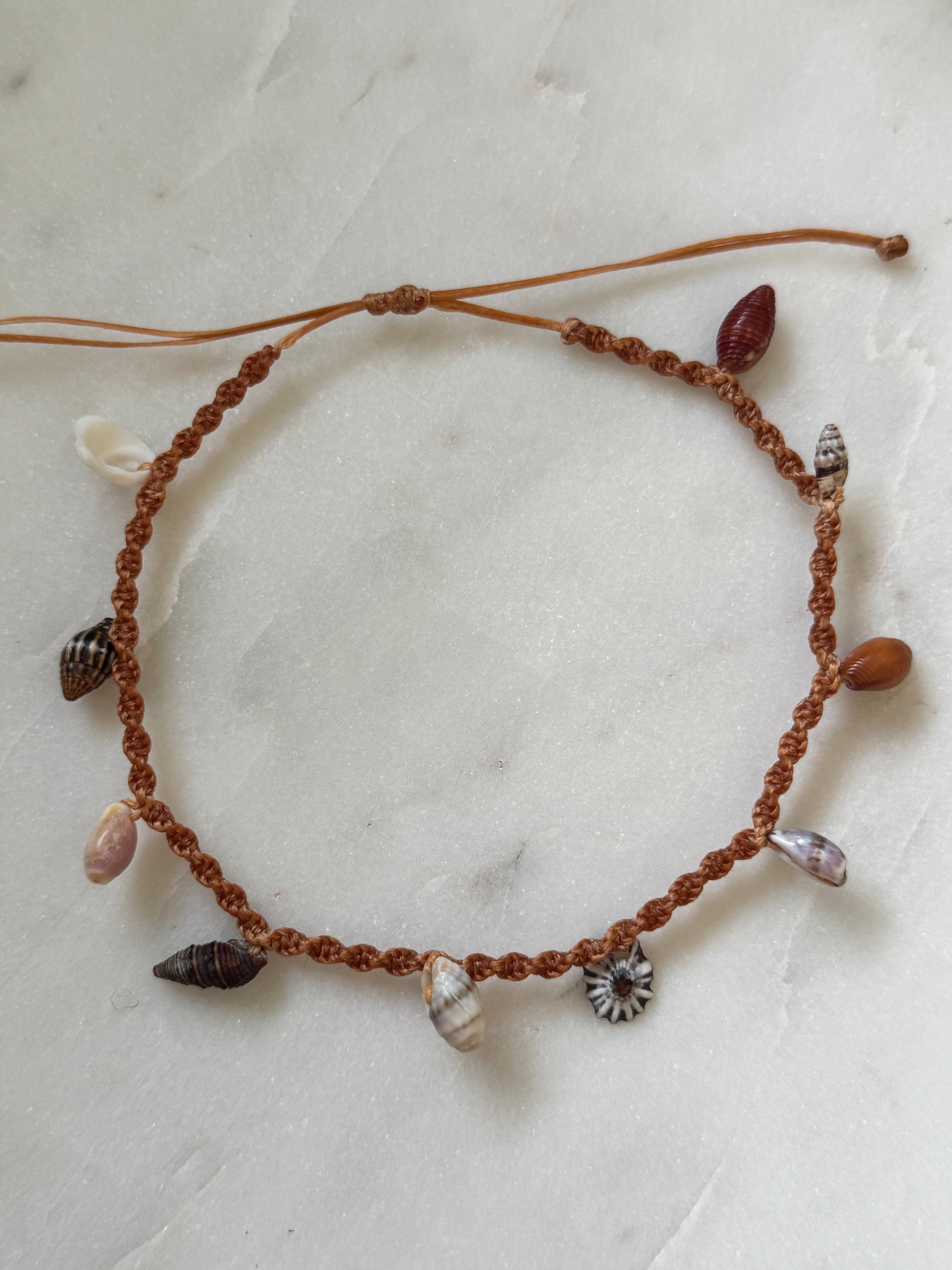 Macrame Shell Charm Anklet - adjustable and waterproof - Beach Jewelry