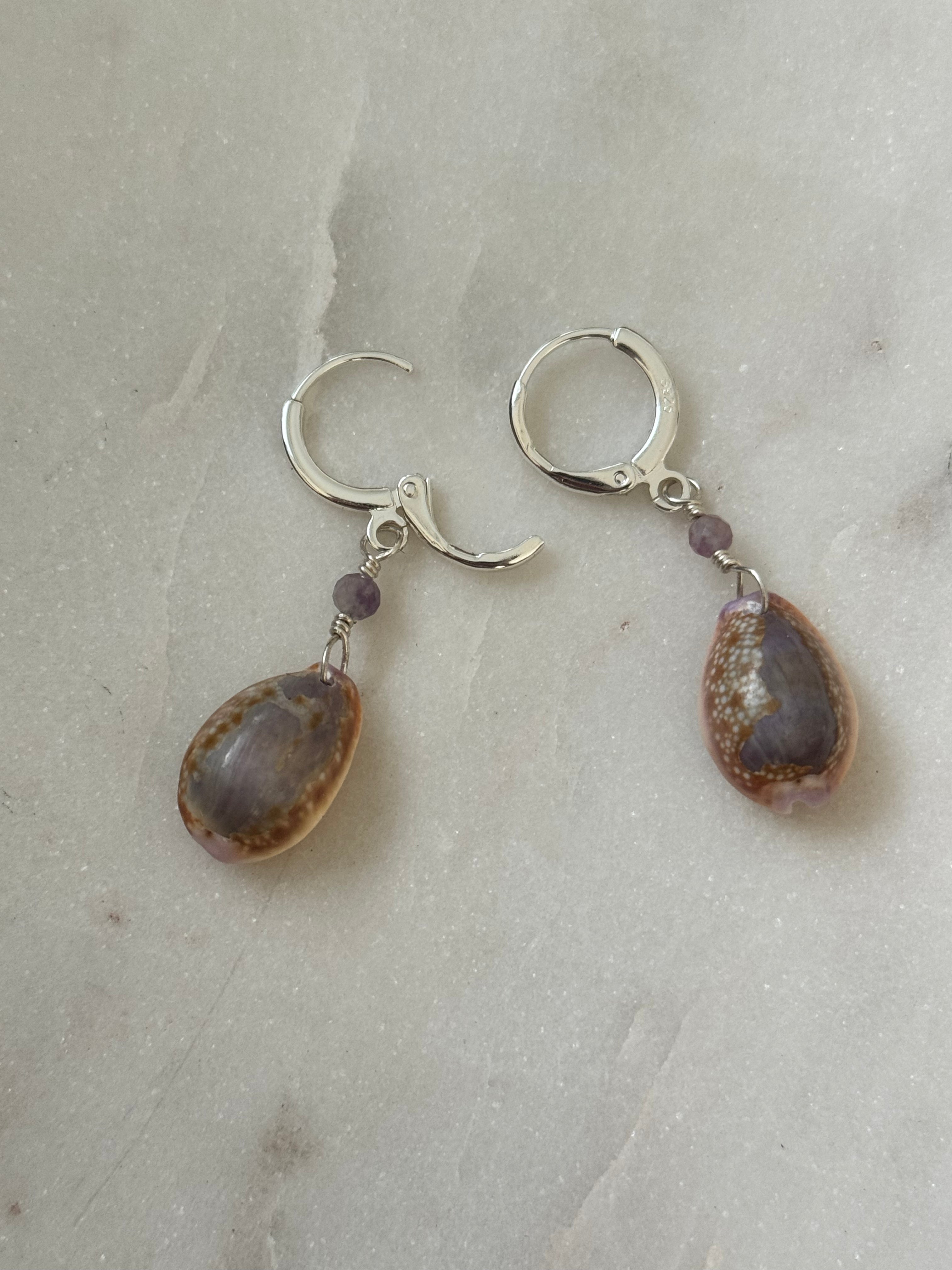 Pink Cowrie Shell Huggies - Sterling Silver - made in Hawaii - Beach Jewelry - Shell Earrings