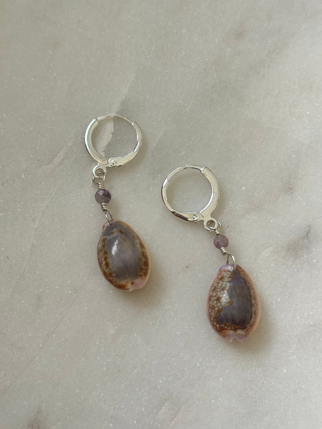 Pink Cowrie Shell Huggies - Sterling Silver - made in Hawaii - Beach Jewelry - Shell Earrings