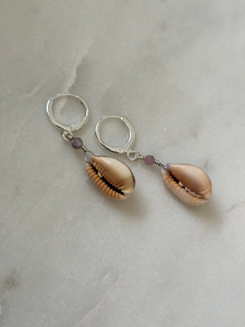 Pink Cowrie Shell Huggies - Sterling Silver - made in Hawaii - Beach Jewelry - Shell Earrings
