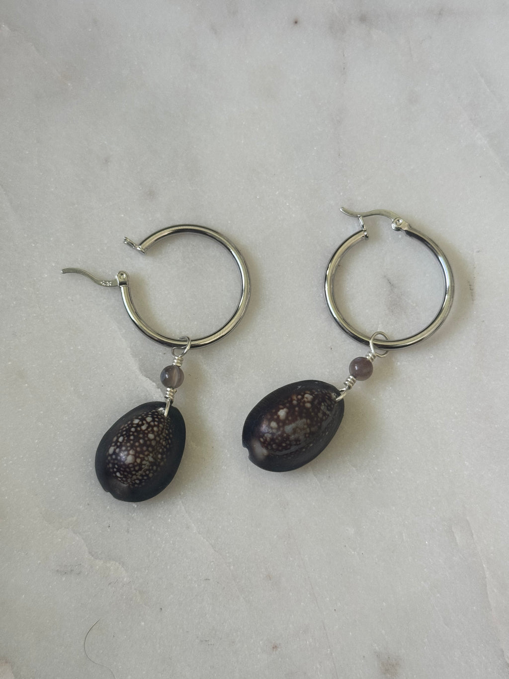Sterling Silver Cowrie Shell Hoop Earrings - handmade in Hawaii - Beach Jewelry