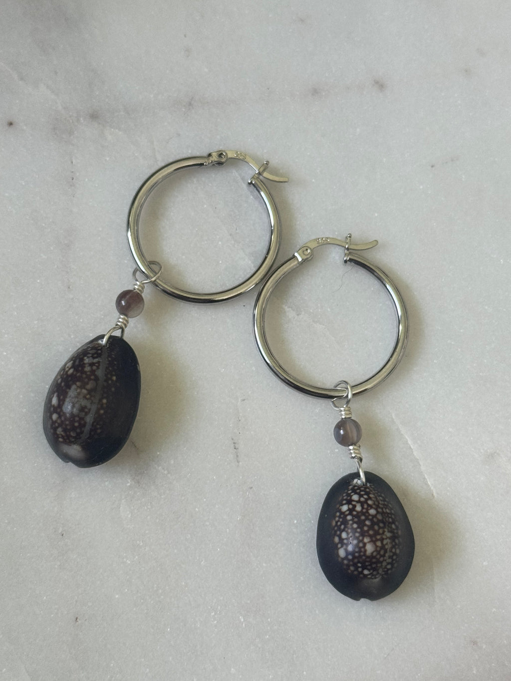 Sterling Silver Cowrie Shell Hoop Earrings - handmade in Hawaii - Beach Jewelry