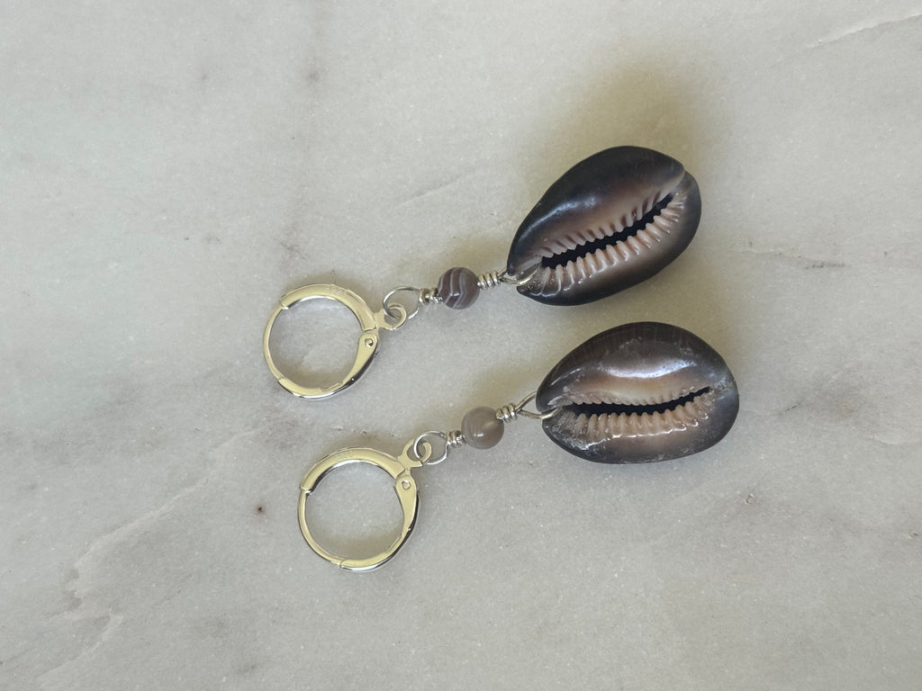 Sterling Silver Cowrie Shell Huggie Earrings - handmade in Hawaii - Beach Jewelry