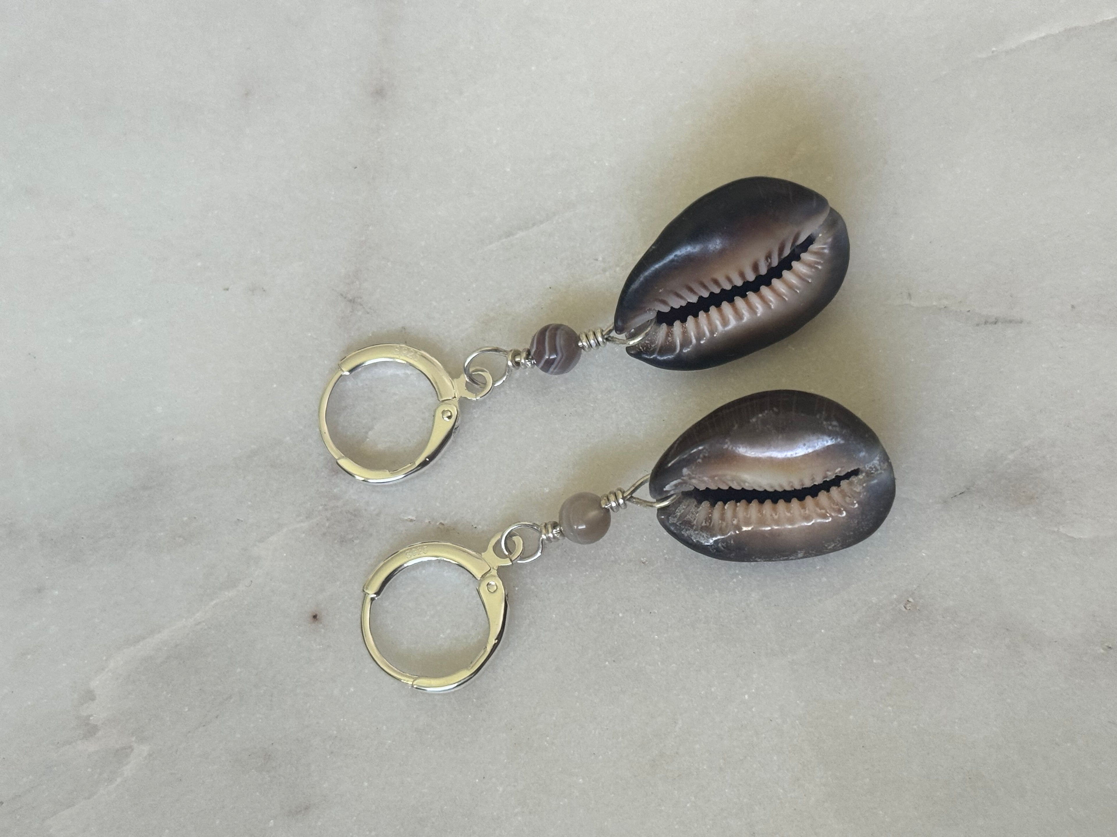 Sterling Silver Cowrie Shell Huggie Earrings - handmade in Hawaii - Beach Jewelry