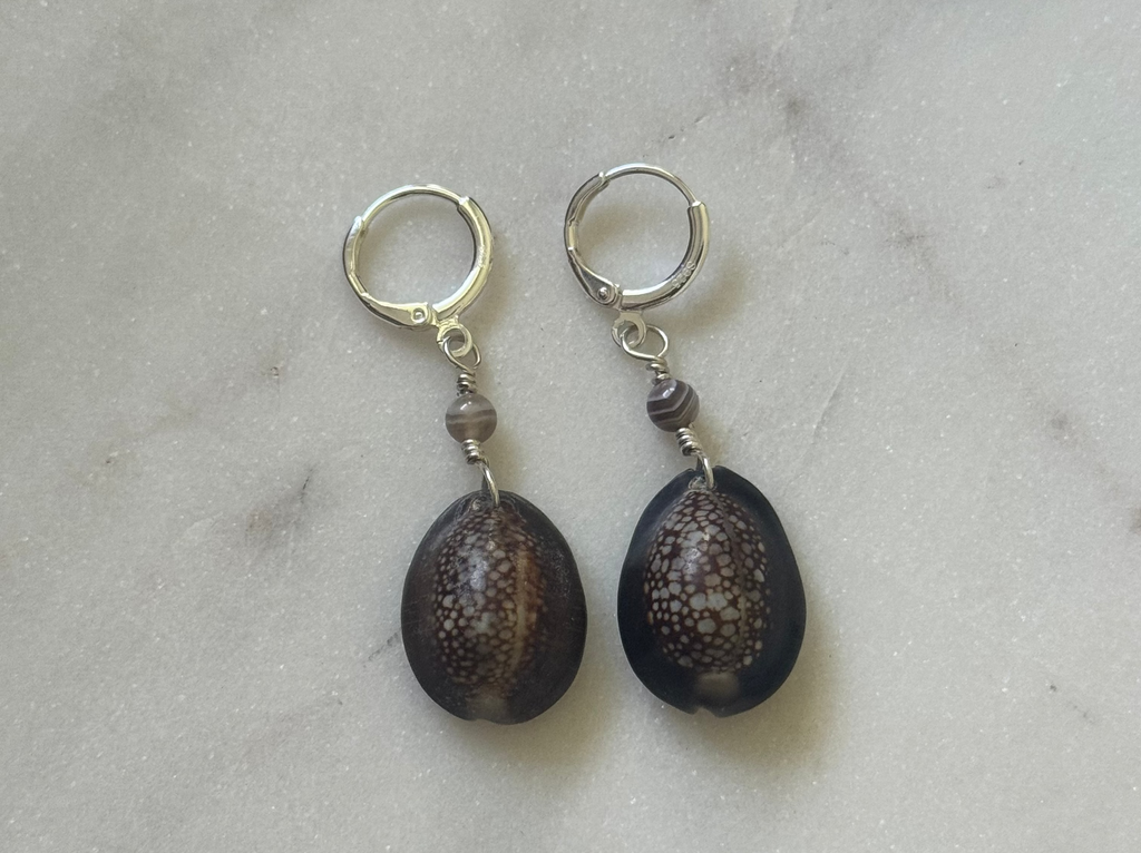 Sterling Silver Cowrie Shell Huggie Earrings - handmade in Hawaii - Beach Jewelry
