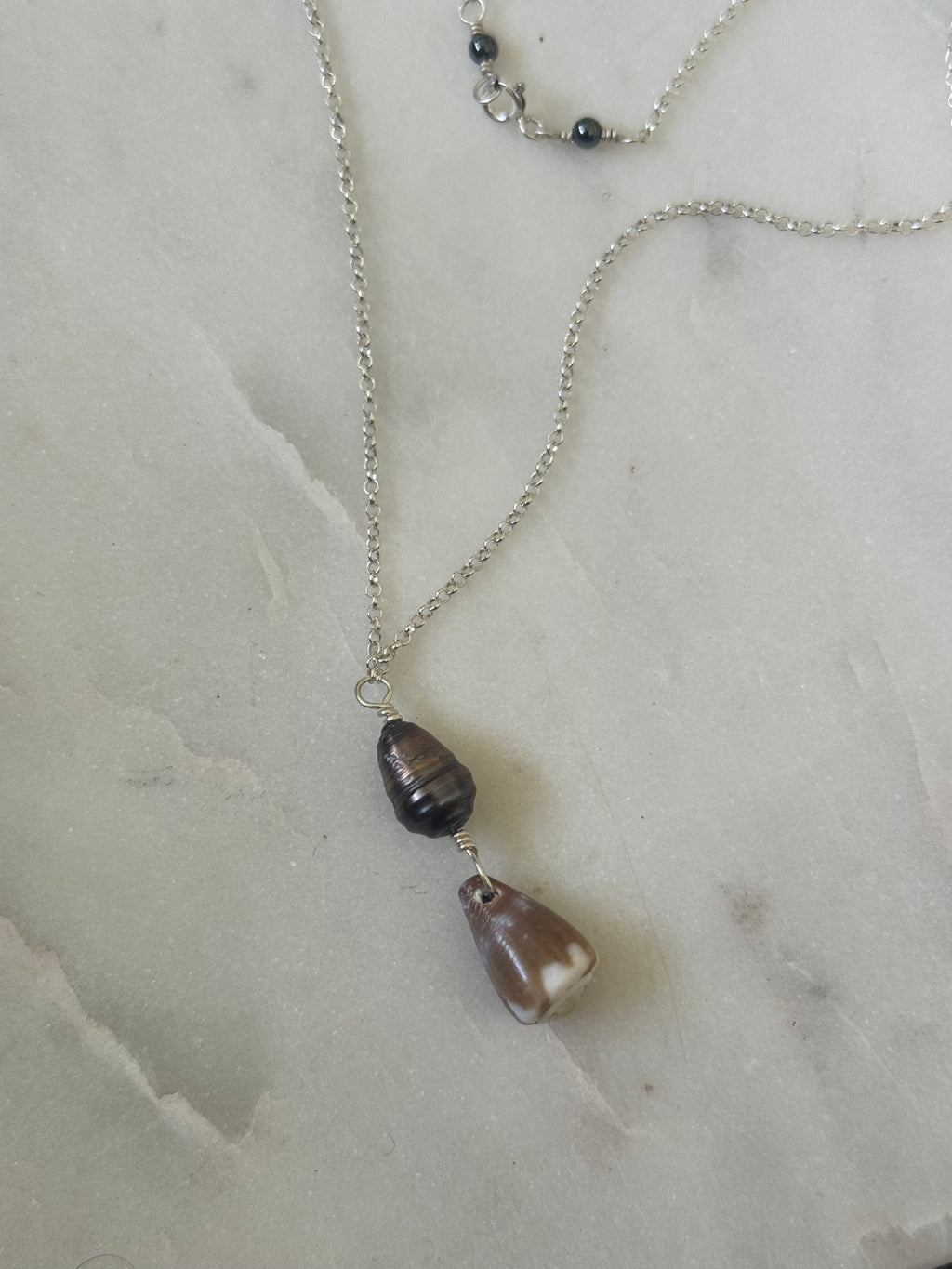 Sterling Silver Cone Shell Necklace with Tahitian pearl - Beach Jewelry - handmade in Hawaii