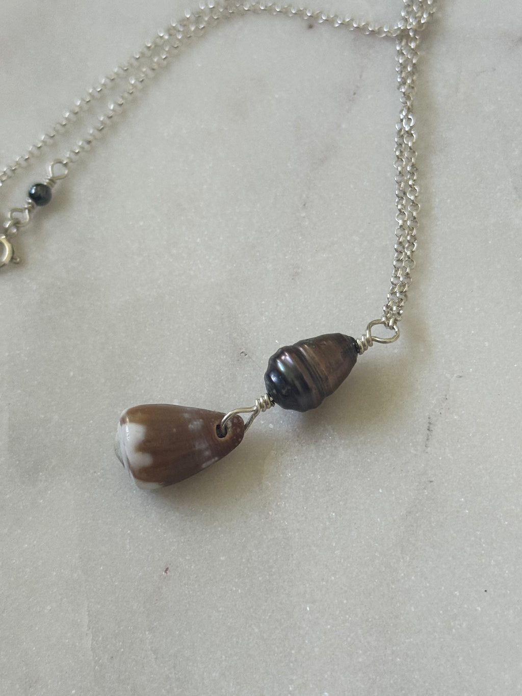 Sterling Silver Cone Shell Necklace with Tahitian pearl - Beach Jewelry - handmade in Hawaii