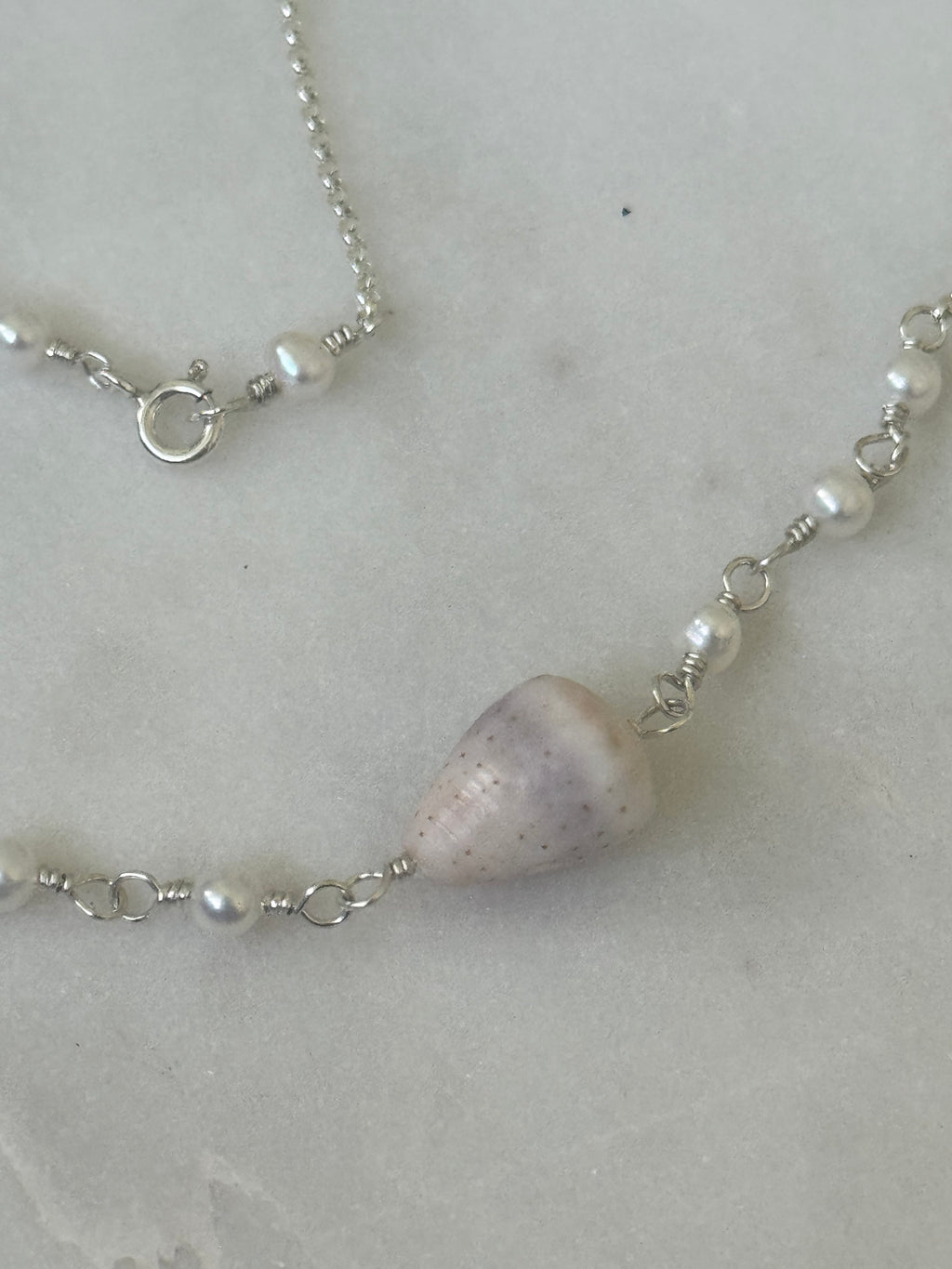 Sterling Silver Necklace with Abbreviated Cone Shell and freshwater pearls - made in Hawaii