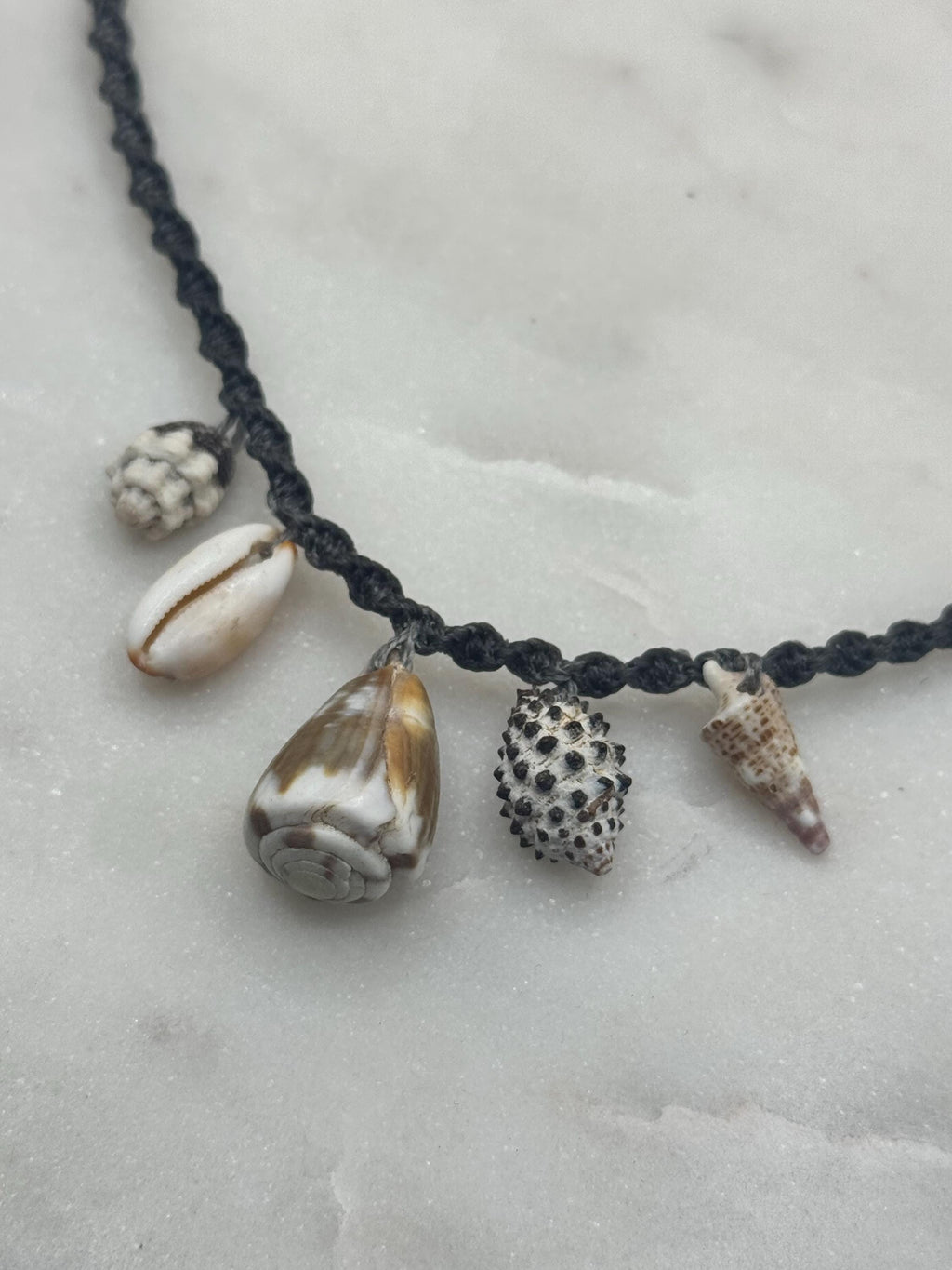 Macrame Seashell Charm Necklace - waterproof - made in Hawaii - Beach Jewlery