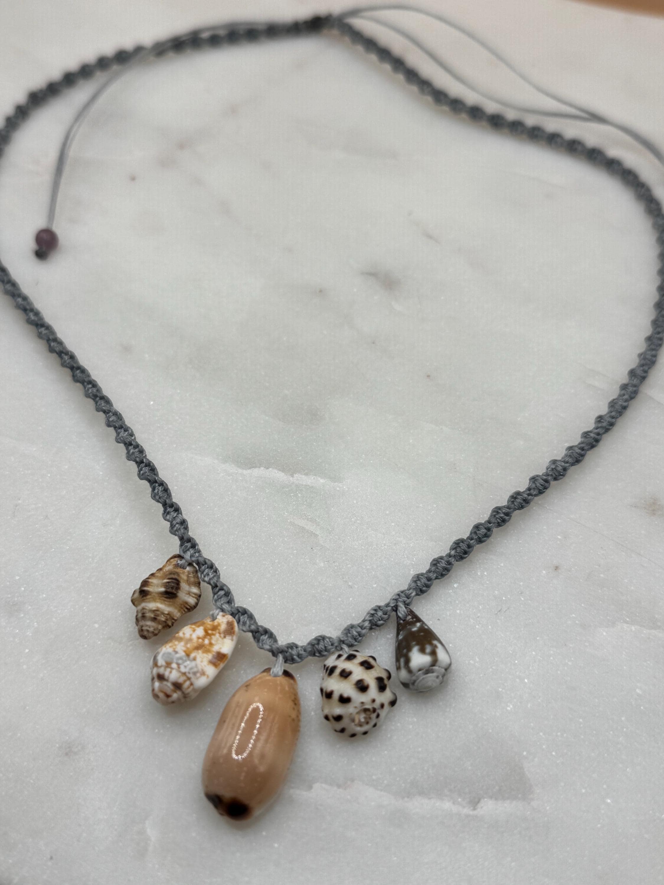 Macrame Seashell Charm Necklace - adjustable and waterproof - made in Hawaii