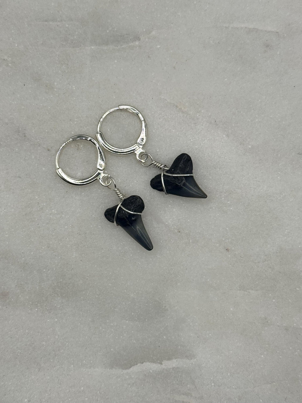 Sterling Silver Shark tooth Huggies - handmade in Hawaii - Beach jewelry