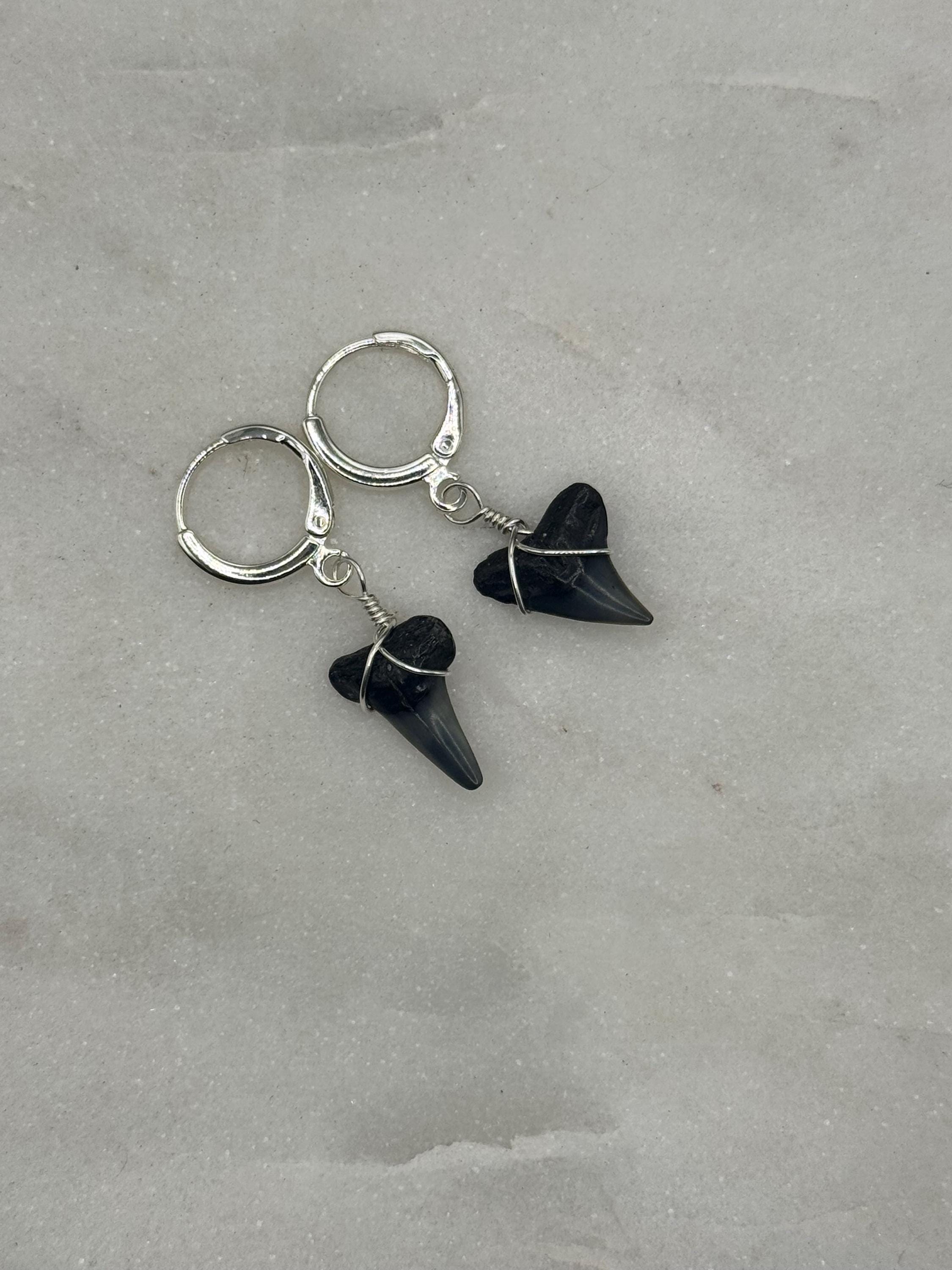 Sterling Silver Shark tooth Huggies - handmade in Hawaii - Beach jewelry