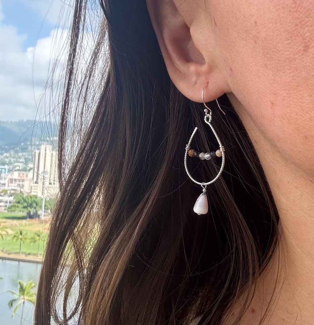 Dangly Sterling Silver Tourmaline and Cone Shell Earrings