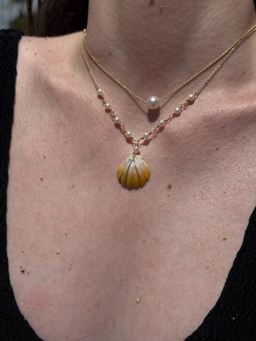 Hawaiian Sunrise Shell Necklace - 14k gold filled - Beach Jewelry - Pearls - made in Hawaii