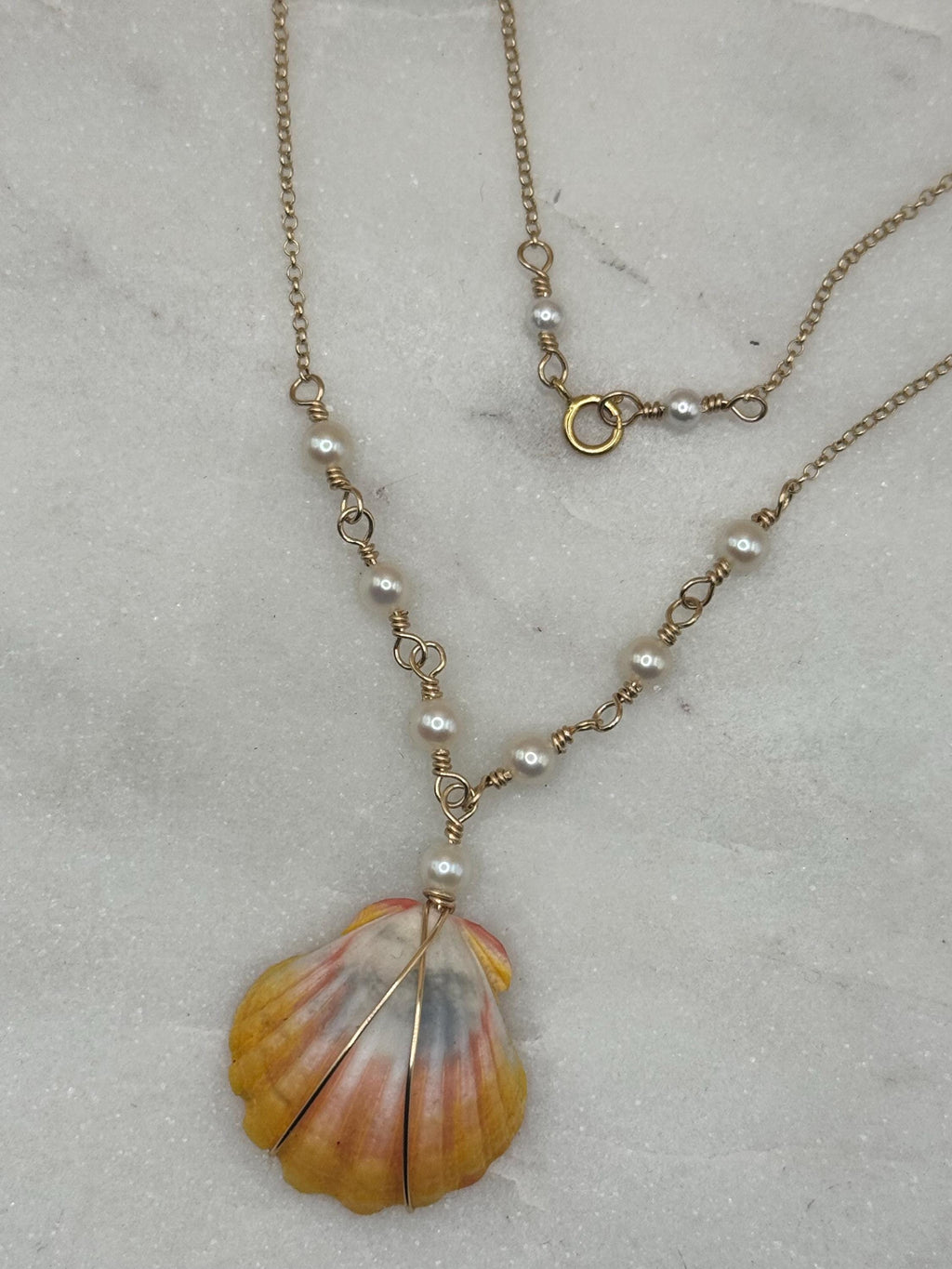 Hawaiian Sunrise Shell Necklace - 14k gold filled - Beach Jewelry - Pearls - made in Hawaii