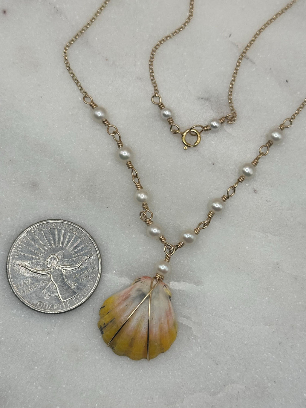 Hawaiian Sunrise Shell Necklace - 14k gold filled - Beach Jewelry - Pearls - made in Hawaii
