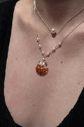 Rare orange Hawaiian Sunrise Shell Necklace - Sterling Silver, Pearl, Beach Jewelry