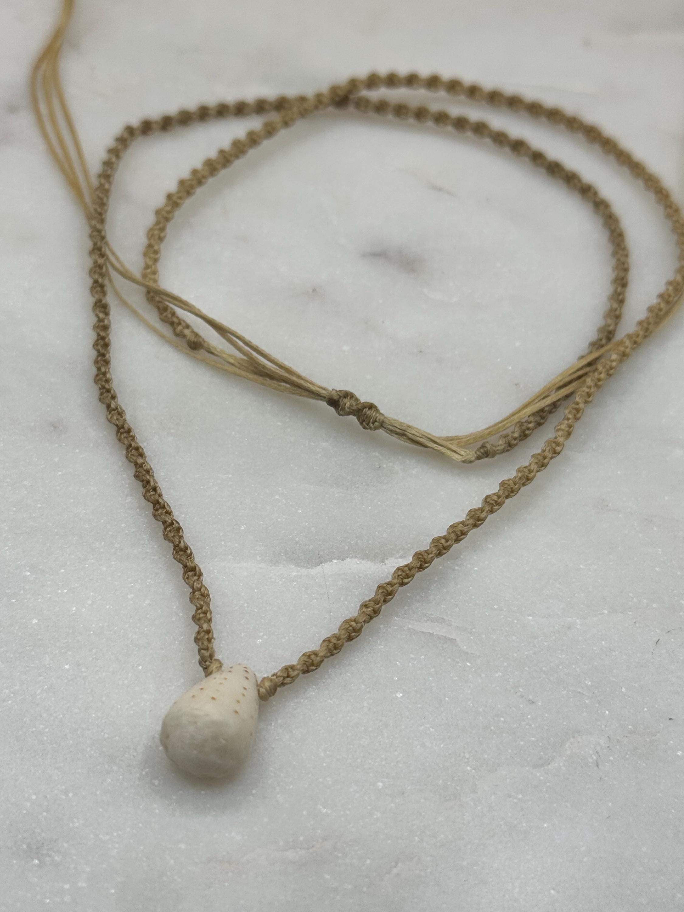Handmade Macrame Hawaiian Cone Shell Necklace - Adjustable, Waterproof