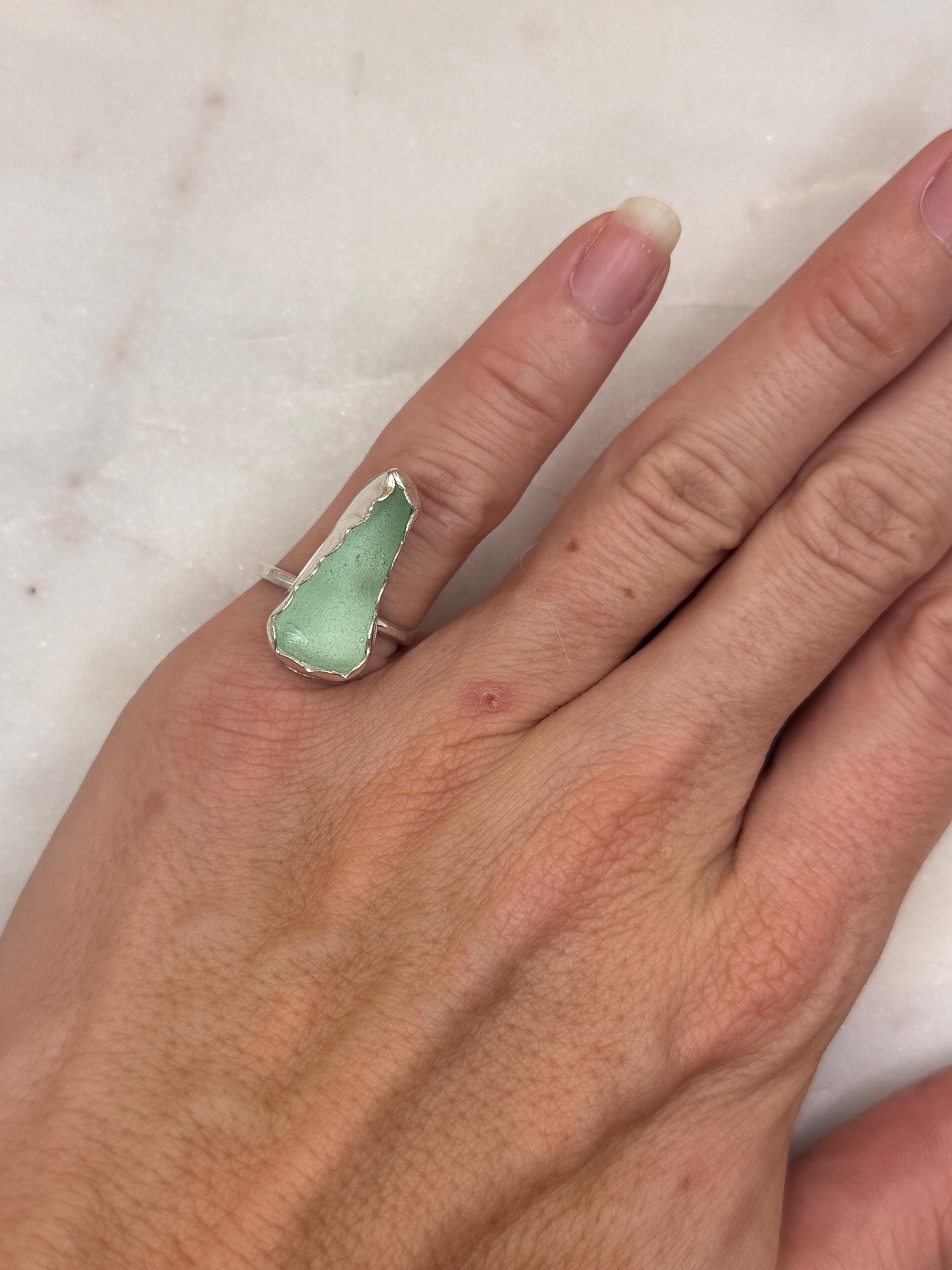 Sterling Silver Seaglass Bezel Ring - Size 5 - Handmade in Hawaii - Beach Jewelry