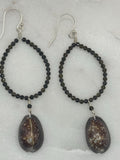 Sterling Silver Hoop Earrings with Mexican Obsidians and Hawaiian Cowrie Shells - Beach Jewelry - handmade