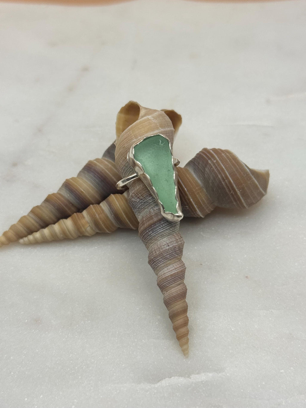 Sterling Silver Seaglass Bezel Ring - Size 5 - Handmade in Hawaii - Beach Jewelry