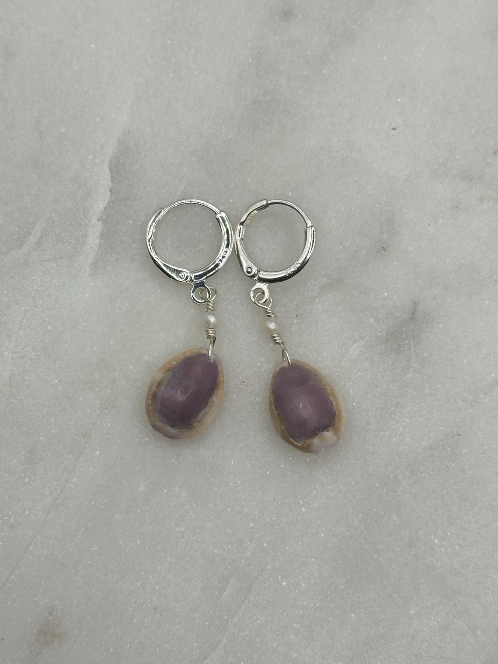 Pink Cowrie Shell Huggies - Sterling Silver - made in Hawaii - Beach Jewelry - Shell Earrings
