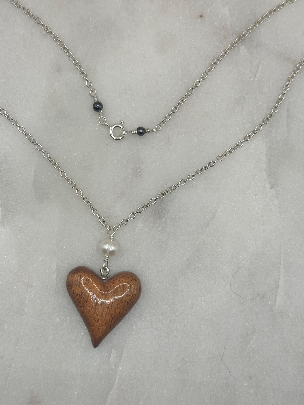Sterling Silver Koa Wood Heart Necklace - made in Hawaii