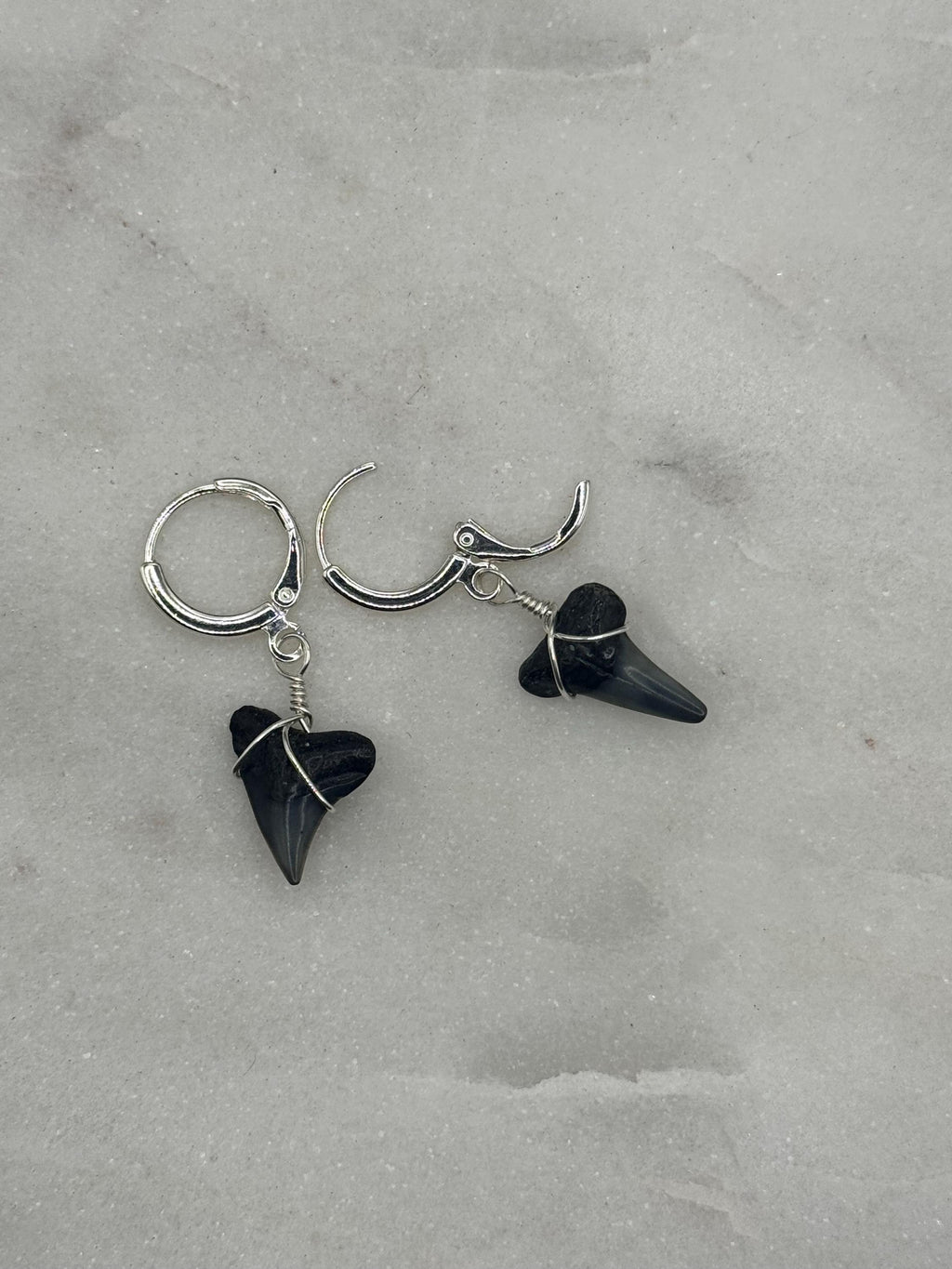 Sterling Silver Shark tooth Huggies - handmade in Hawaii - Beach jewelry