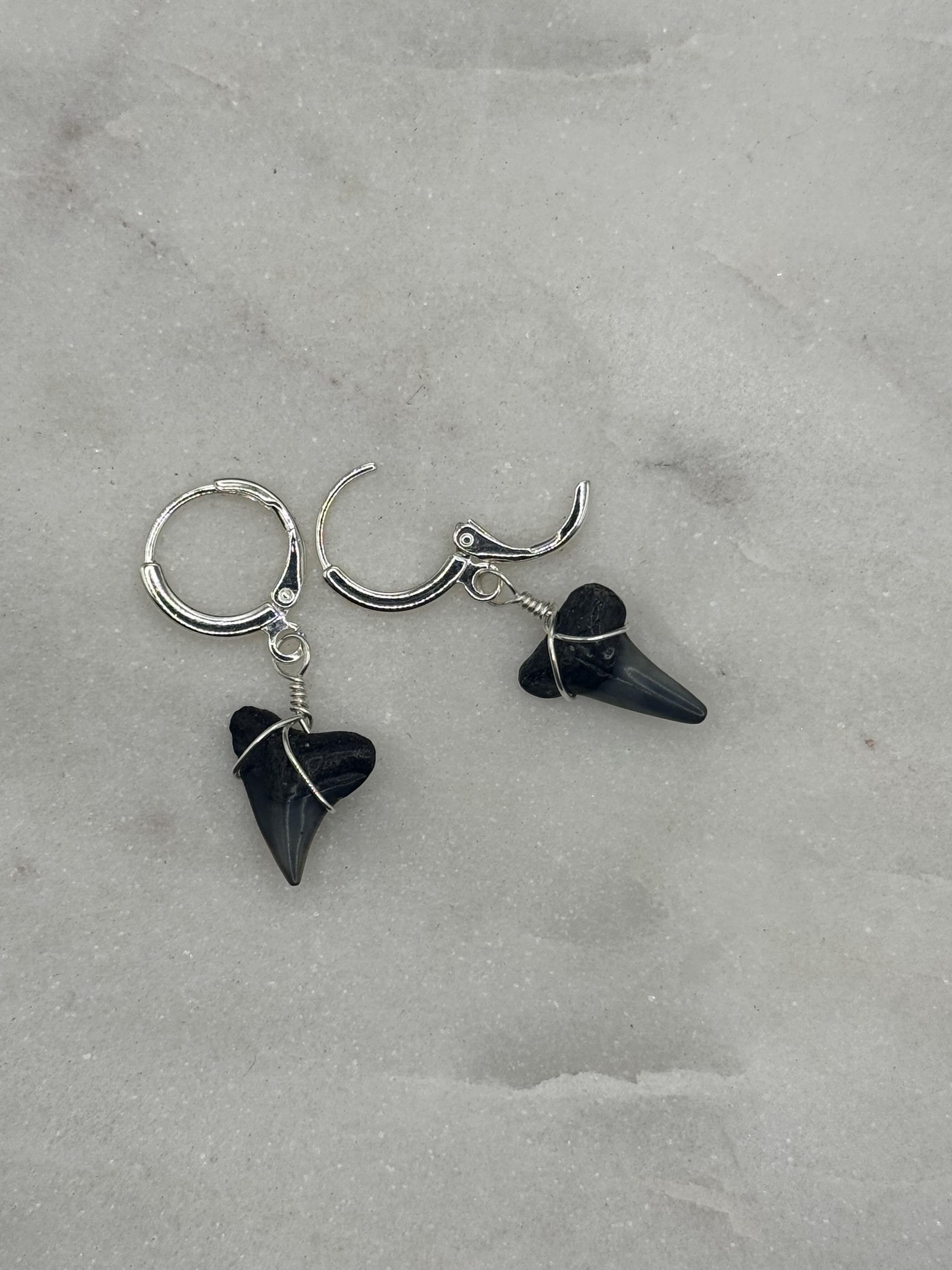 Sterling Silver Shark tooth Huggies - handmade in Hawaii - Beach jewelry