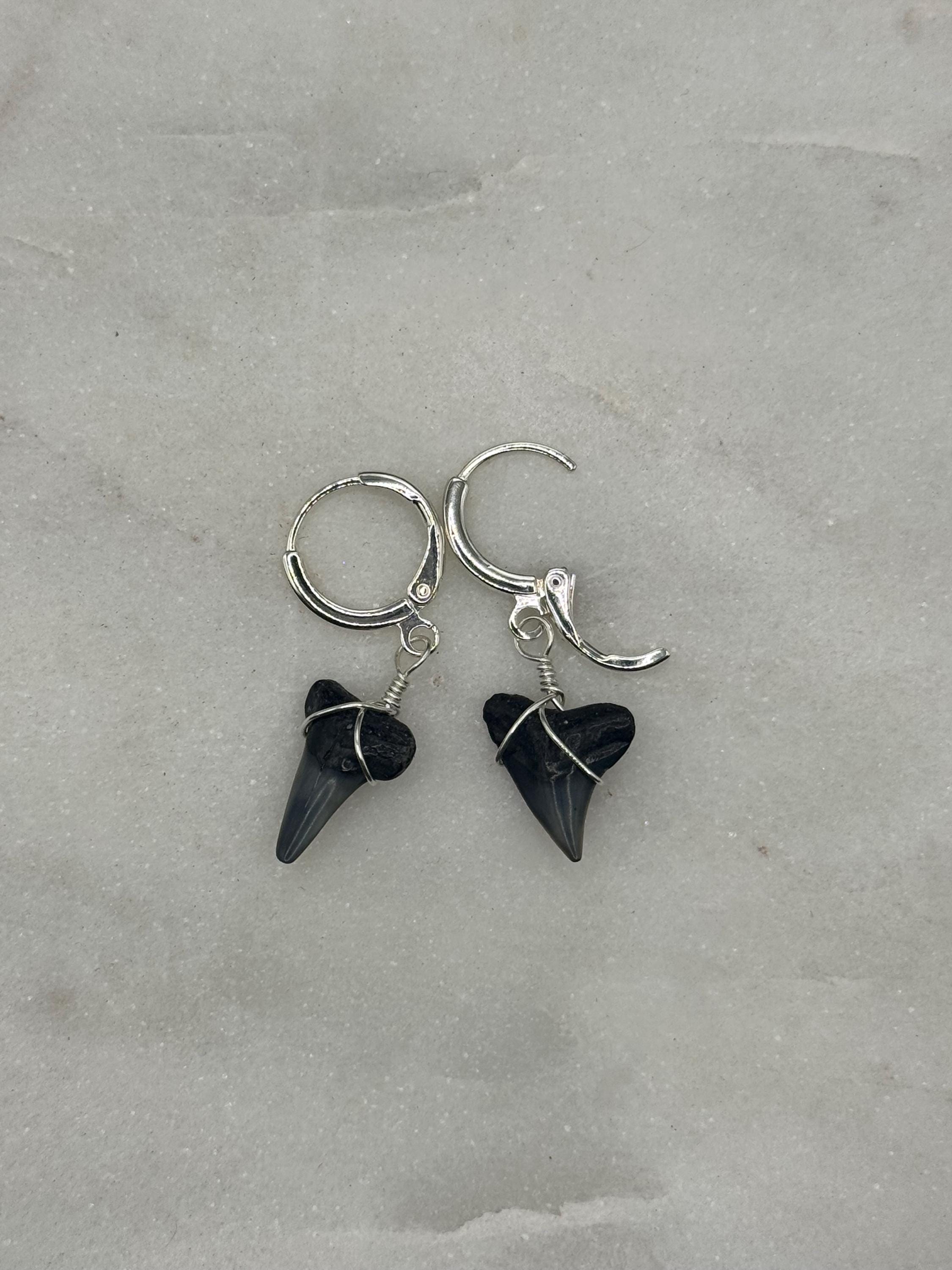 Sterling Silver Shark tooth Huggies - handmade in Hawaii - Beach jewelry