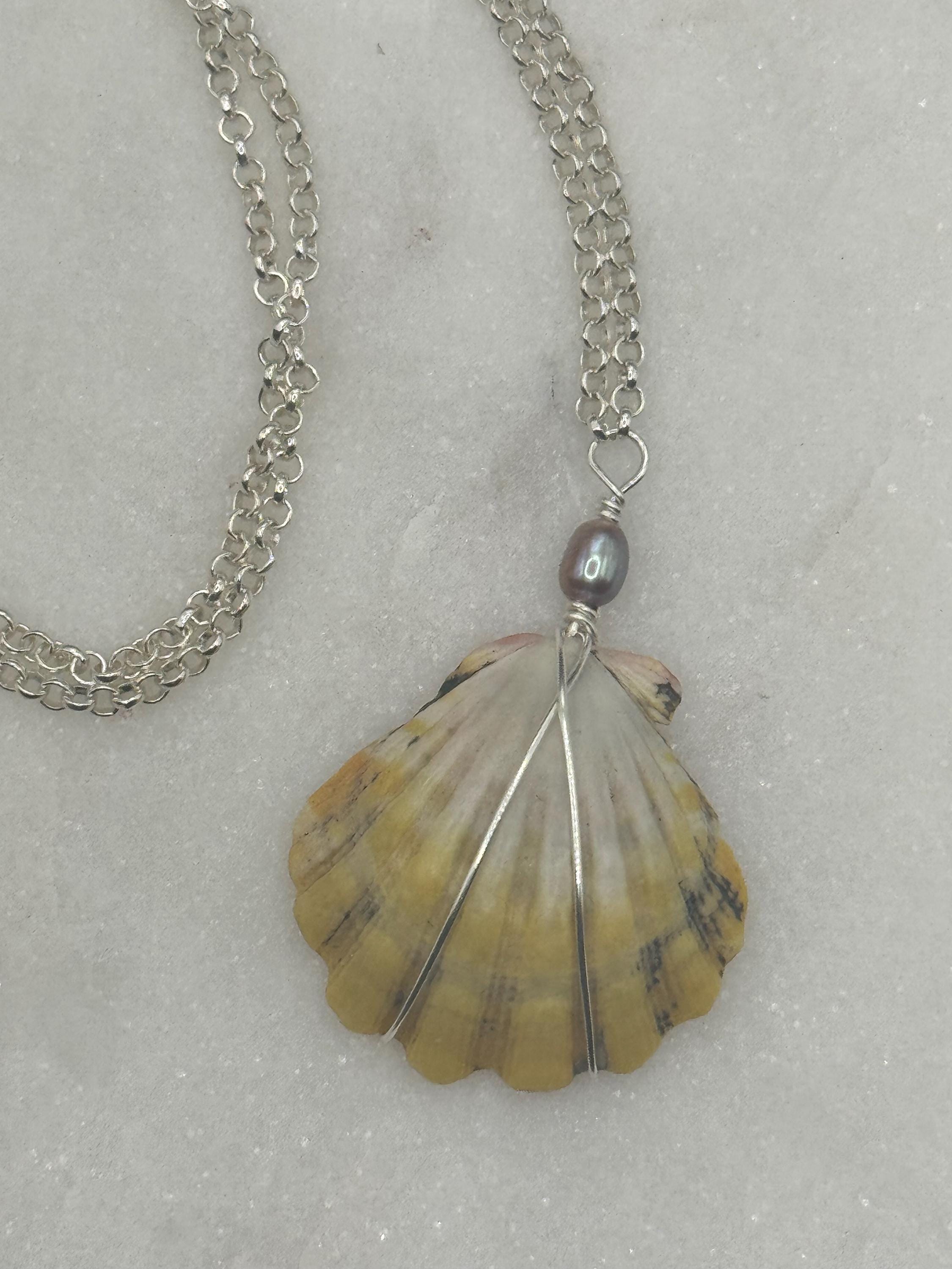 Hawaiian Sunrise Shell Necklace - Sterling Silver, Pink Pearl, Beach Jewelry