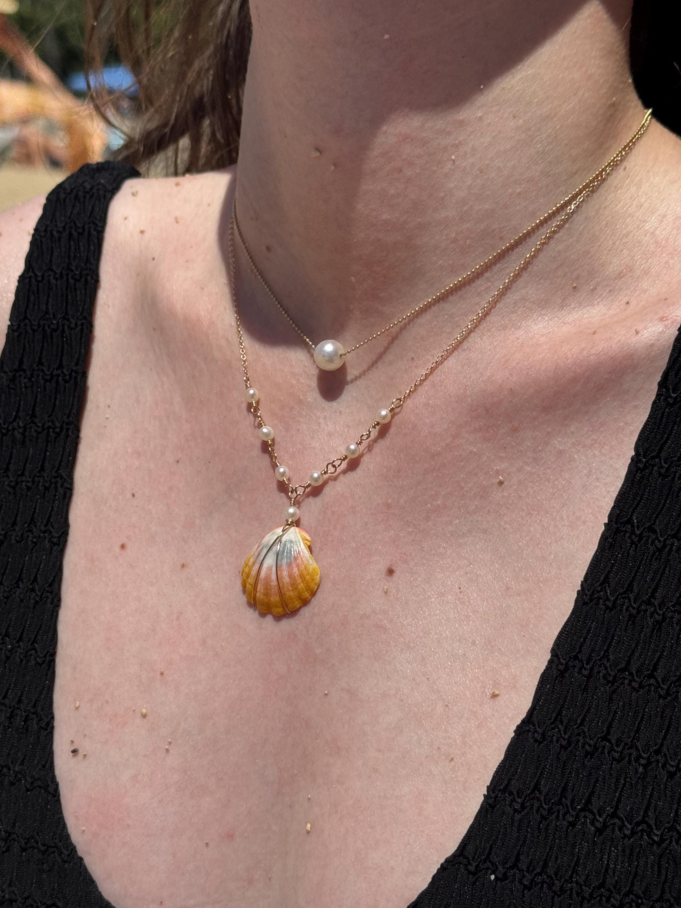 Hawaiian Sunrise Shell Necklace - 14k gold filled - Beach Jewelry - Pearls - made in Hawaii