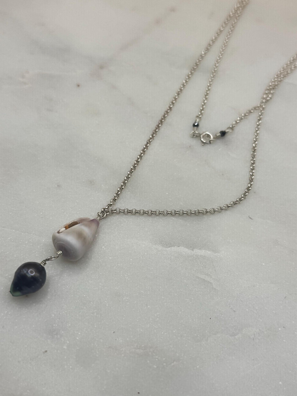 Sterling Silver Cone Shell Necklace with Tahitian pearl - Beach Jewelry - handmade in Hawaii