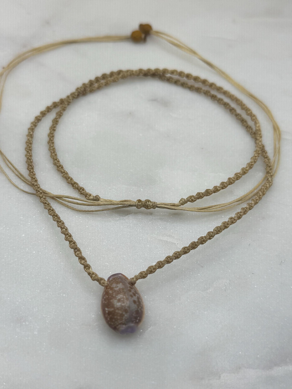Cowrie Shell Necklace - handmade Macrame Necklace - waterproof - adjustable - made in Hawaii - Beach Jewelry