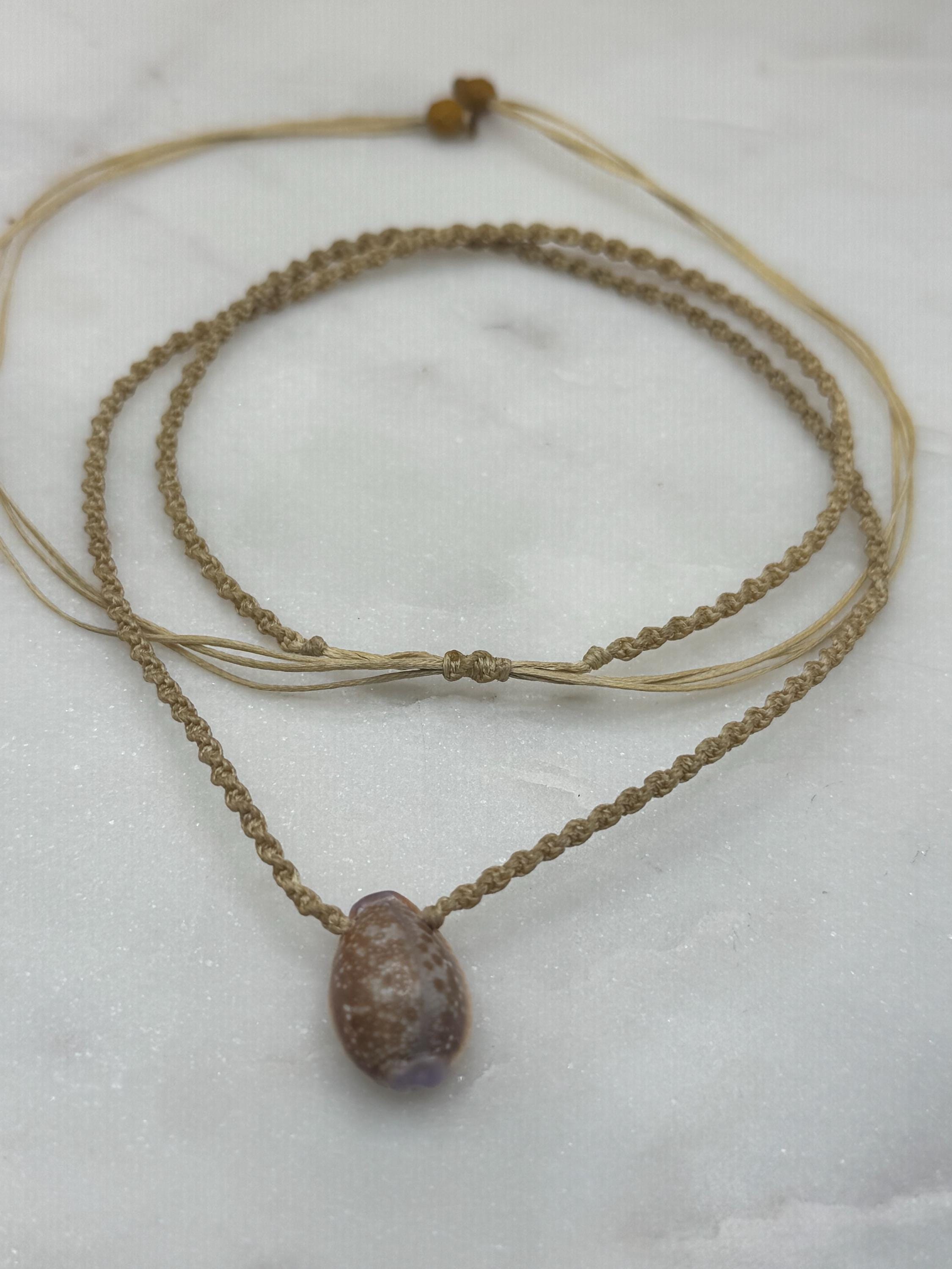 Cowrie Shell Necklace - handmade Macrame Necklace - waterproof - adjustable - made in Hawaii - Beach Jewelry